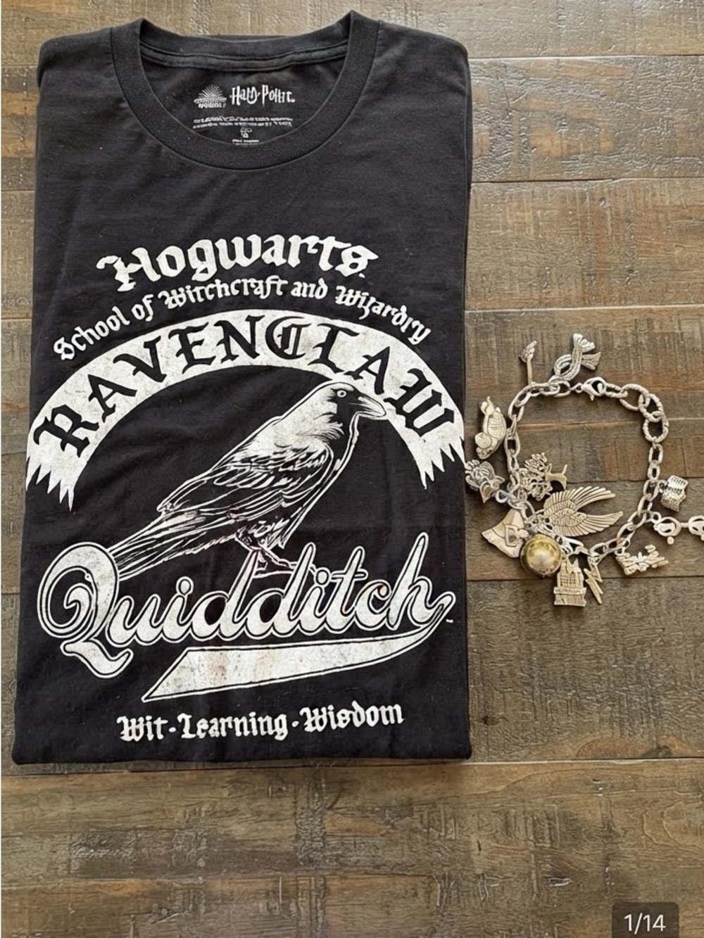 Wizarding World Bundle Hogwarts Charm Bracelet & Ravenclaw Quidditch Tee XL